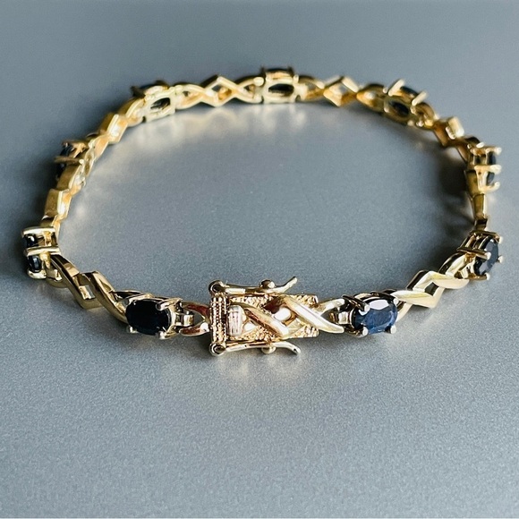 Genuine Blue Sapphire Gold Plated Sterling Silver Tennis Bracelet JJJ Dr… - Picture 5 of 11